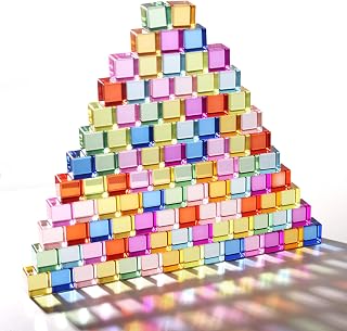 Dinhon 100 Pcs Acrylic Blocks for Toddler - 10 Colors Rainbow Gem Blocks, 2.5x2.5cm Crystal Cubes Stacking Rainbow Toy for Ki