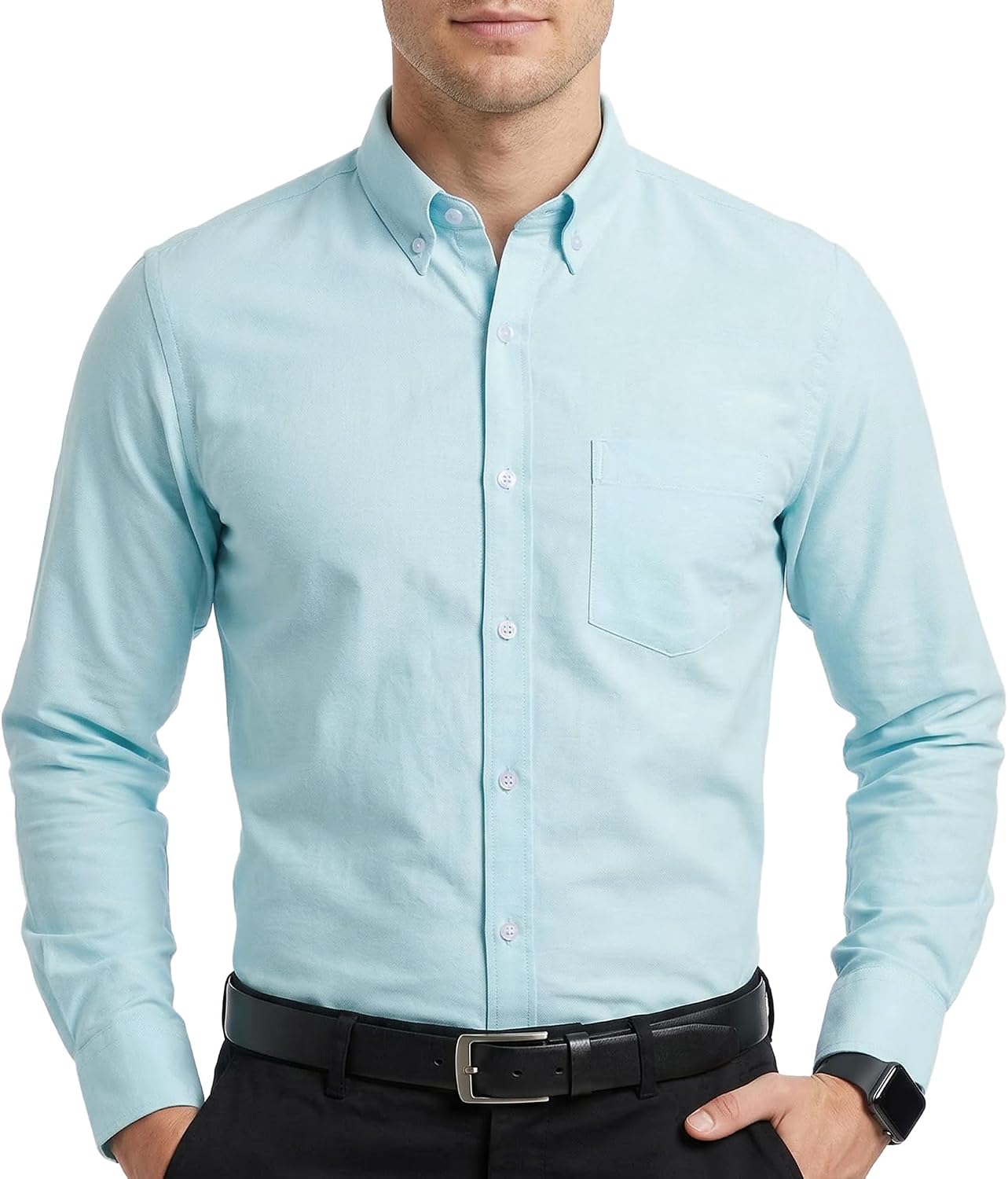 Men's Oxford Cotton Dress Shirt - Long Sleeve Regular Fit, Pre-Shrunk Button Down with Chest Pocket for Work - Medium