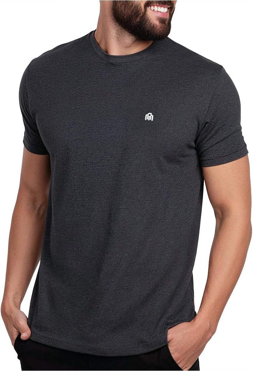 Men's Cotton Blend Crew Neck Tee - Athletic Fit with 4-Way Stretch and a Tag-Free Collar for Gym and Daily Wear - Logo (