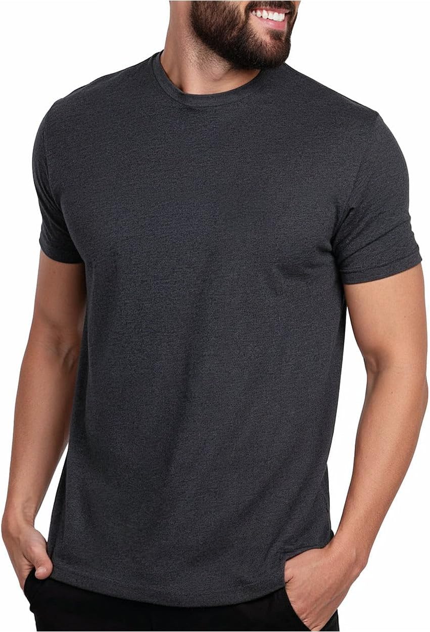 Men's Cotton Blend Crew Neck Tee - Athletic Fit with 4-Way Stretch and a Tag-Free Collar for Gym and Daily Wear - Logo (