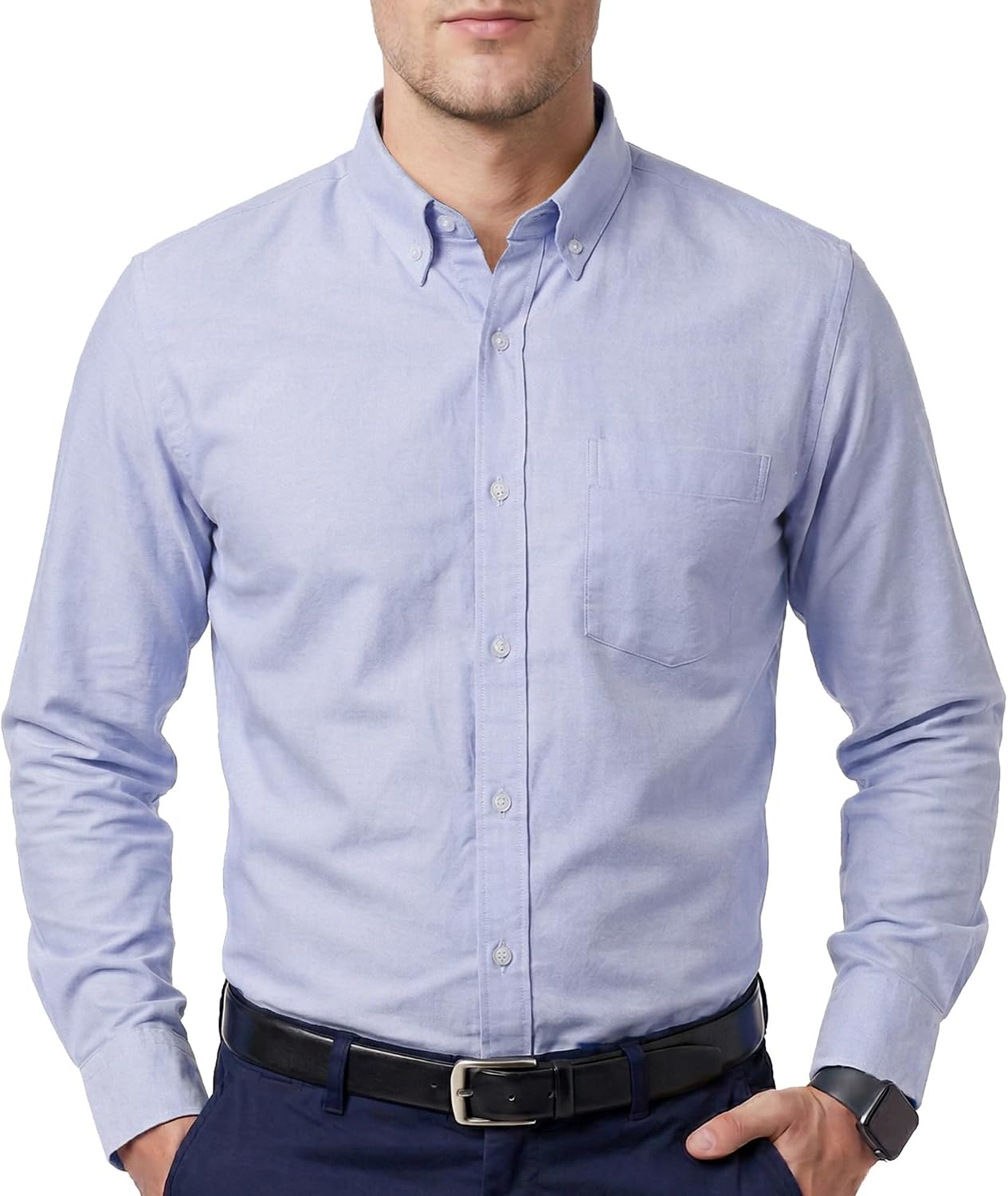 Men's Oxford Cotton Dress Shirt - Long Sleeve Regular Fit, Pre-Shrunk Button Down with Chest Pocket for Work - Medium
