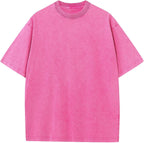 Unisex Washed Cotton Oversized Tee - Loose Baggy Fit, Short Sleeve Vintage Streetwear Top for Daily Layering - Large