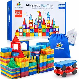 SUNNY AUNTIE 240PCS Magnetic Tiles for Kids Ages 4-8, STEM Building Toys