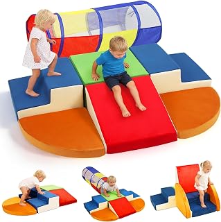 Ancaixin 7-Piece Baby Foam Climbing Blocks with Crawl Tunnel, Soft Play Set