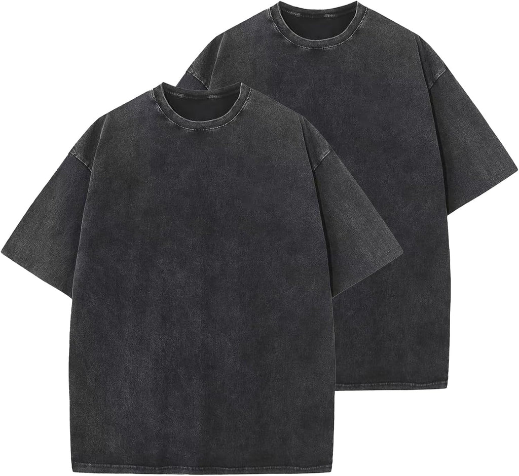 Unisex Vintage Washed Cotton Tee - Oversized Loose Fit, Short Sleeve Crew Neck Top for Relaxed Everyday Styling - Medium