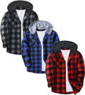 Men's Plaid Flannel Hooded Shirt 3-Pack - Long Sleeve Button Down Tops with Chest Pocket for Cold Weather Work - Blackre