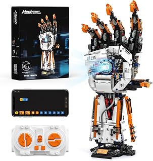 HIGH GODO Technic RC Robotic Hand Building Set, Programmable Bionic Robotic Arm Building Kit with Light, Remote Control and A