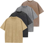 Unisex Vintage Washed Cotton Tee - Oversized Loose Fit, Short Sleeve Crew Neck Top for Relaxed Everyday Styling - Small