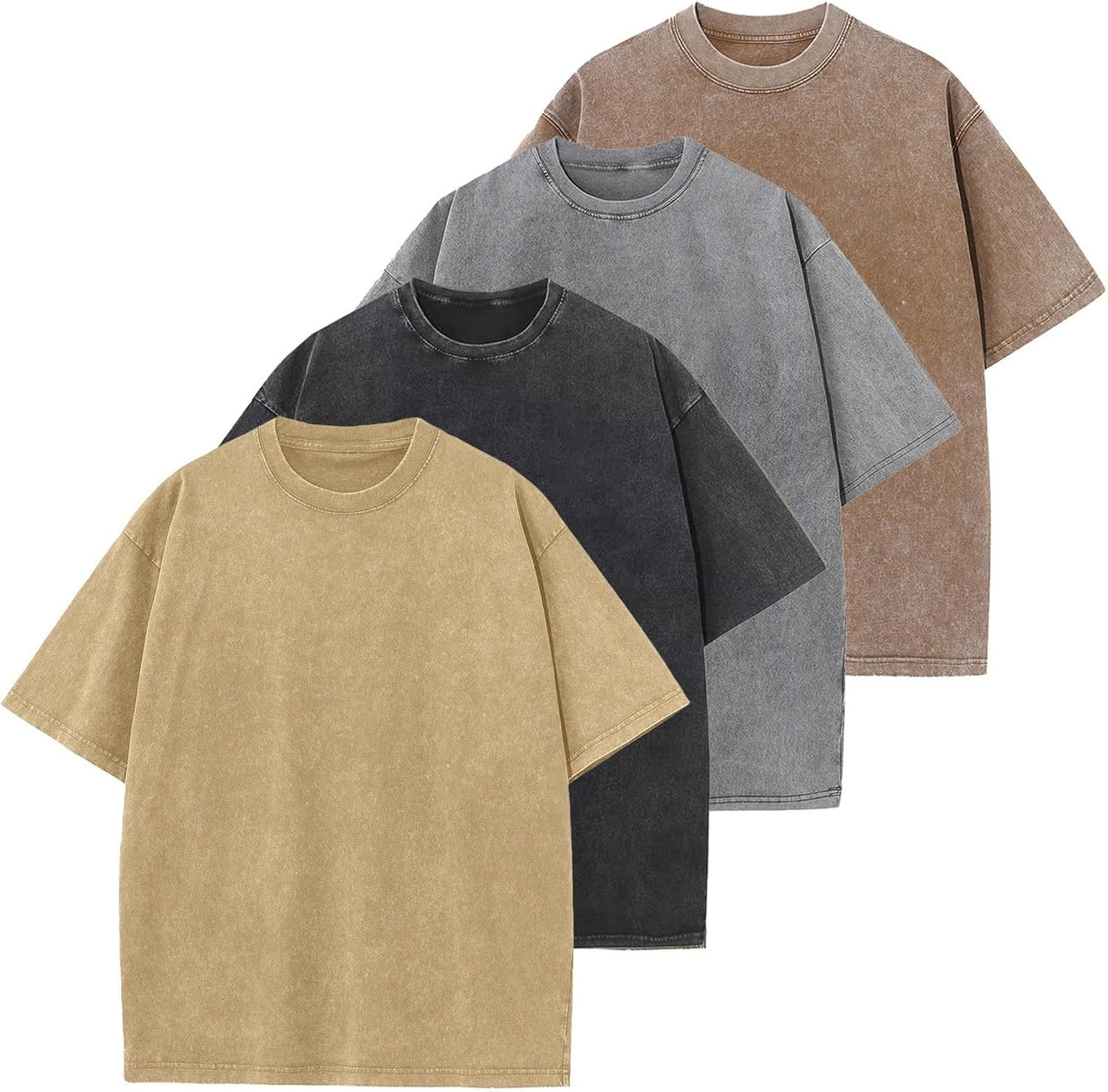 Unisex Vintage Washed Cotton Tee - Oversized Loose Fit, Short Sleeve Crew Neck Top for Relaxed Everyday Styling - Small