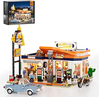 FUNWHOLE Gas-Station Lighting-Building-Bricks Set, 1608 Pcs Creative Sets