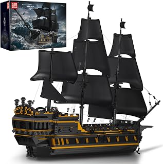 Mould King Large Pirates Ship Model Building Kits, MOC Black Pearl Ship Model Construction Set to Build, Building Block Ship 