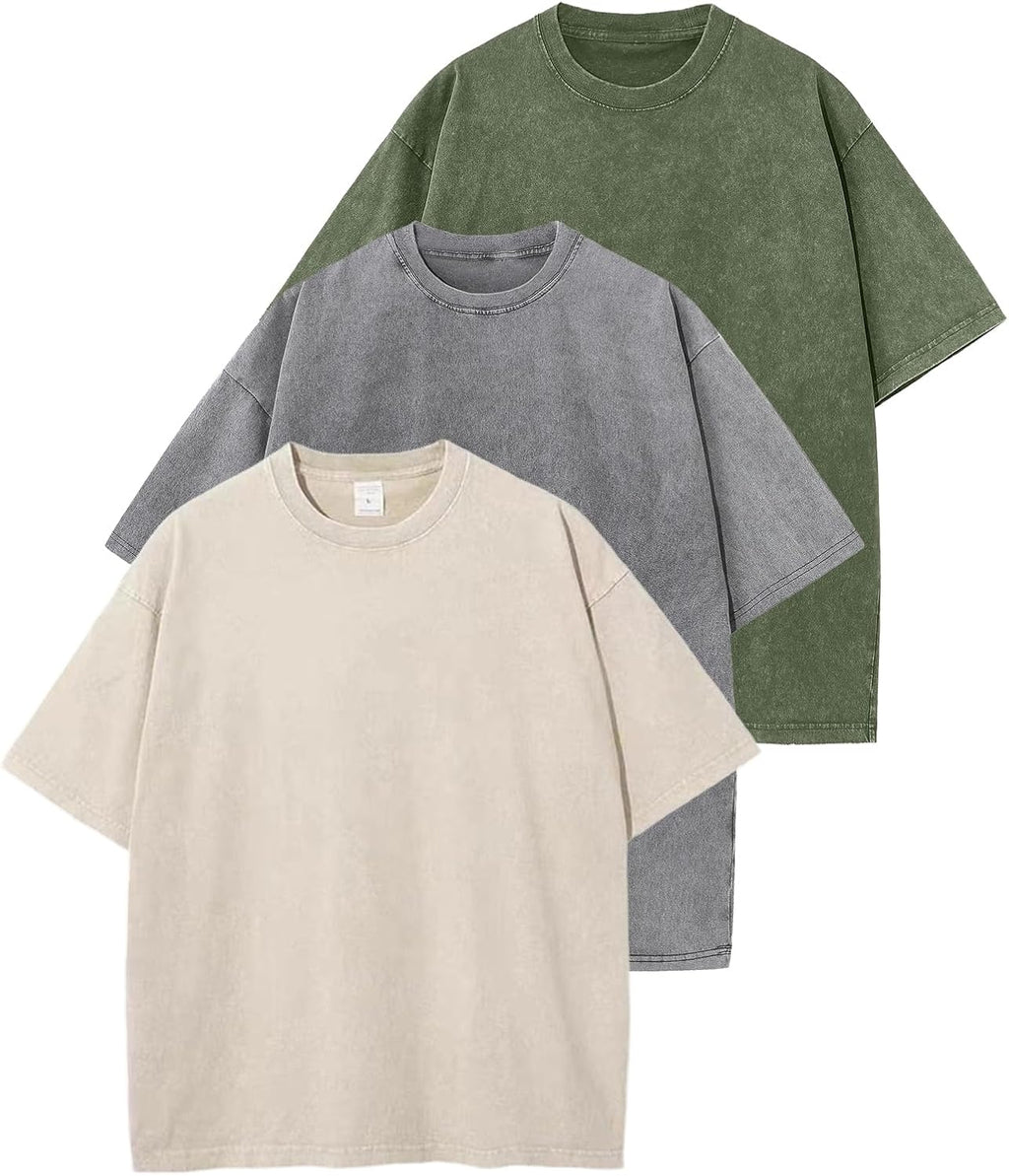 Unisex Washed Cotton Oversized Tee - Loose Baggy Fit, Short Sleeve Vintage Streetwear Top for Daily Layering - Medium
