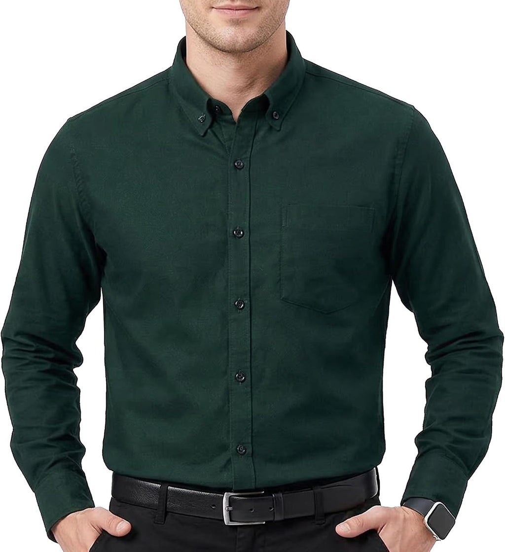 Men's Oxford Cotton Dress Shirt - Long Sleeve Regular Fit, Pre-Shrunk Button Down with Chest Pocket for Work - Small