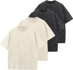 Unisex Vintage Washed Cotton Tee - Oversized Loose Fit, Short Sleeve Crew Neck Top for Relaxed Everyday Styling - Small