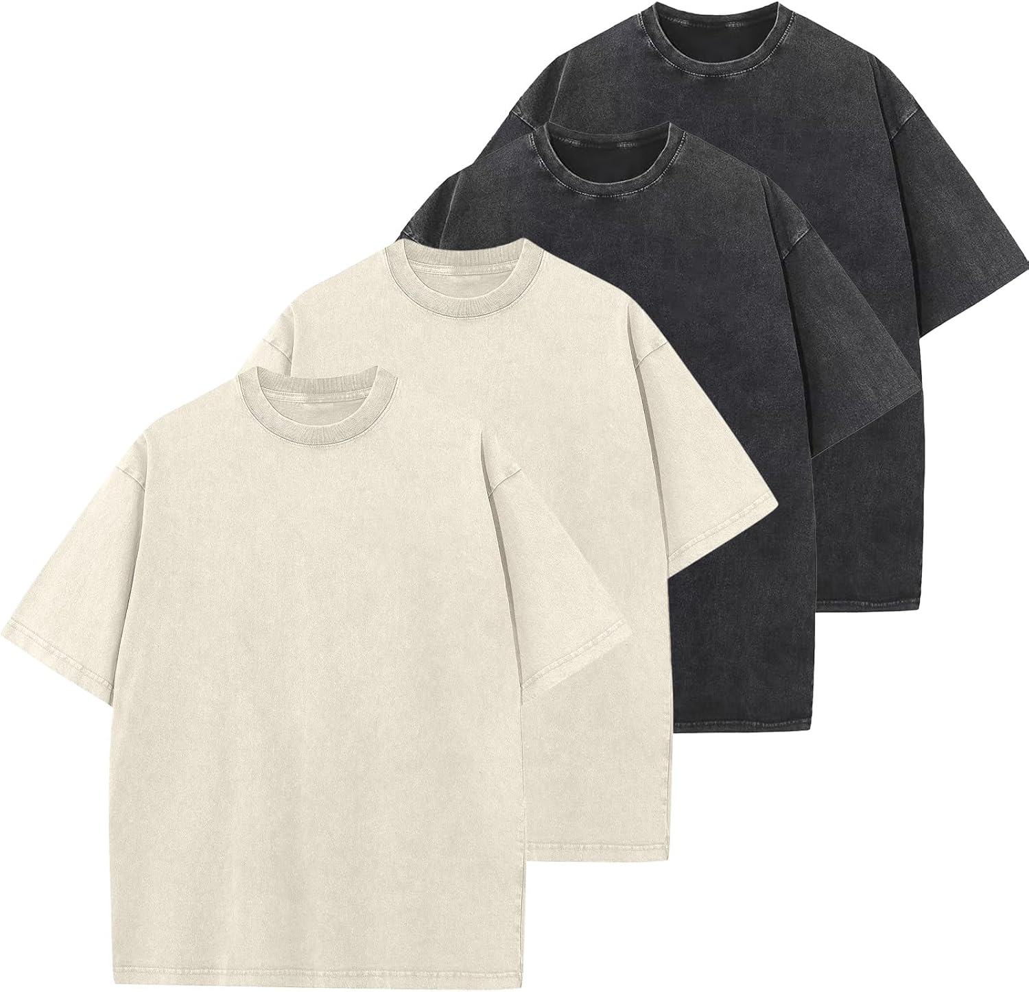 Unisex Vintage Washed Cotton Tee - Oversized Loose Fit, Short Sleeve Crew Neck Top for Relaxed Everyday Styling - Small