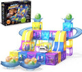 Electric Train Set,Marble Run with Race Track Rolling Ball Kit,Magnetic Brackets Tiles Marbles&3D Track Train,182Pcs,4-in-1 B