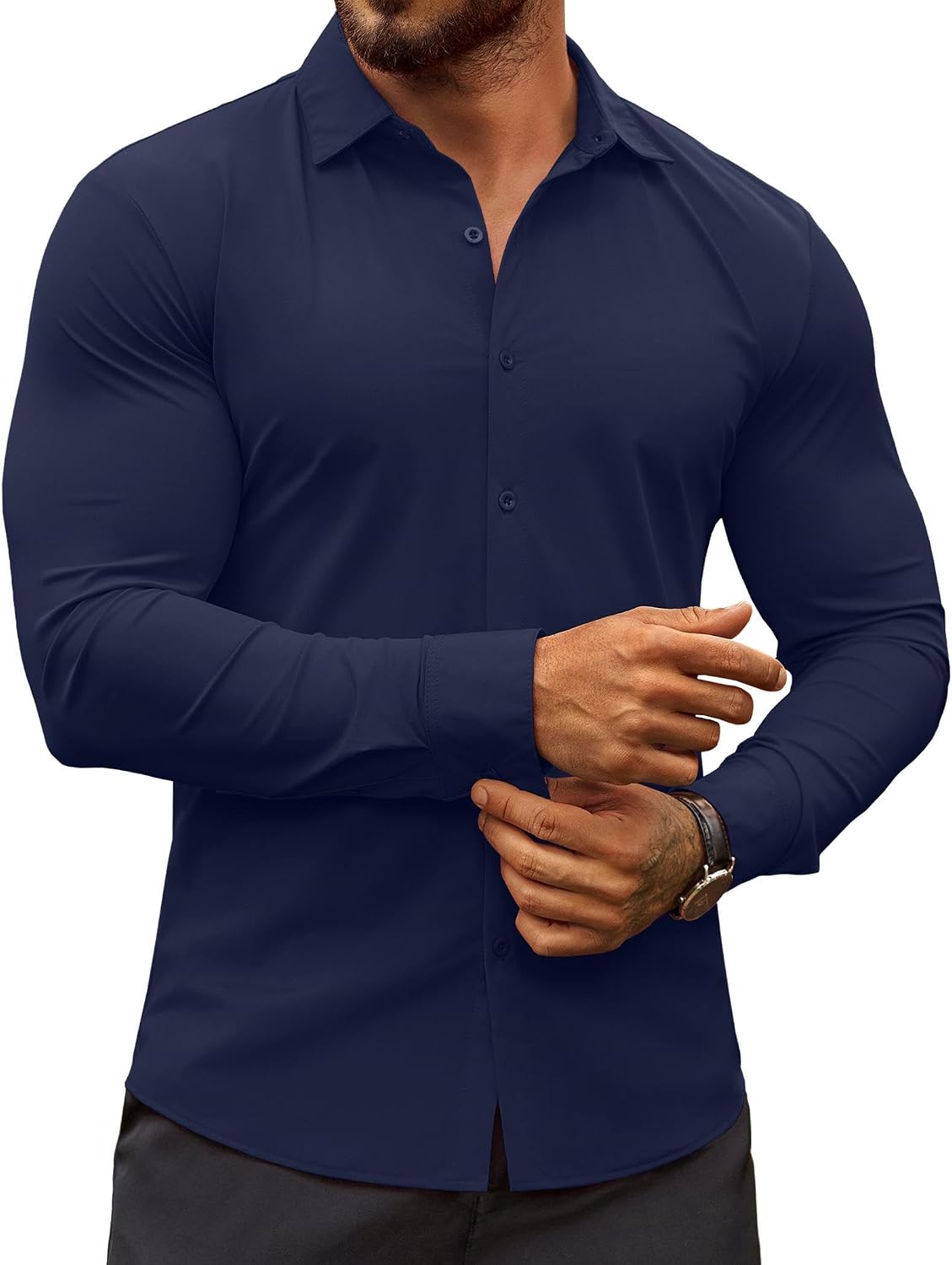 Men's Muscle Fit Dress Shirt - Wrinkle Free Long Sleeve Button Down for Business Casual and Evening Wear - White (12)