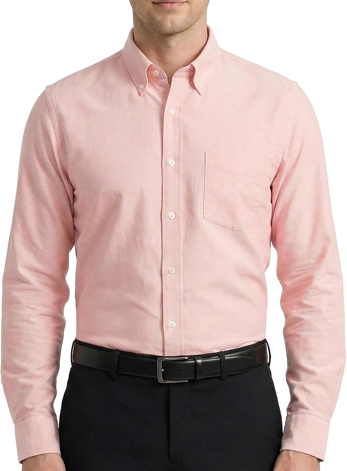 Men's Oxford Cotton Dress Shirt - Long Sleeve Regular Fit, Pre-Shrunk Button Down with Chest Pocket for Work - Medium