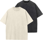 Unisex Vintage Washed Cotton Tee - Oversized Loose Fit, Short Sleeve Crew Neck Top for Relaxed Everyday Styling - Large