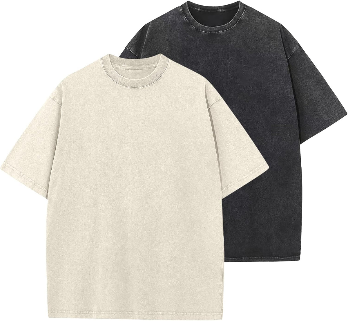 Unisex Vintage Washed Cotton Tee - Oversized Loose Fit, Short Sleeve Crew Neck Top for Relaxed Everyday Styling - Large