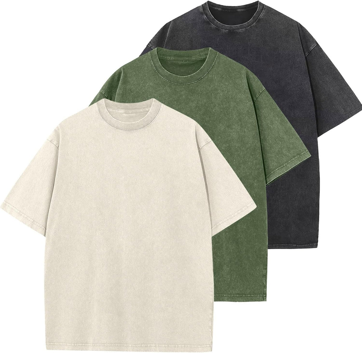 Unisex Cotton Oversized Tee - Loose Wash Solid Basic Top, Short Sleeve Crew Neck for Casual Everyday Layering - Large (2