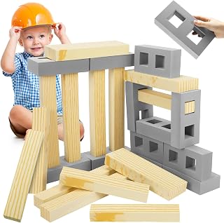 Leyndo 24 Pcs Foam Bricks Building Blocks Kids, Assorted Sizes, Gray Color