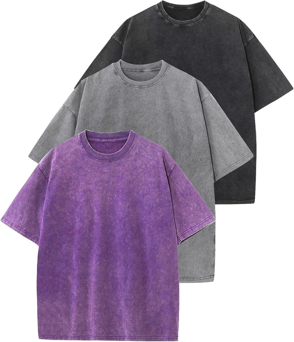 Unisex Washed Cotton Oversized Tee - Loose Baggy Fit, Short Sleeve Vintage Streetwear Top for Daily Layering - Large (26