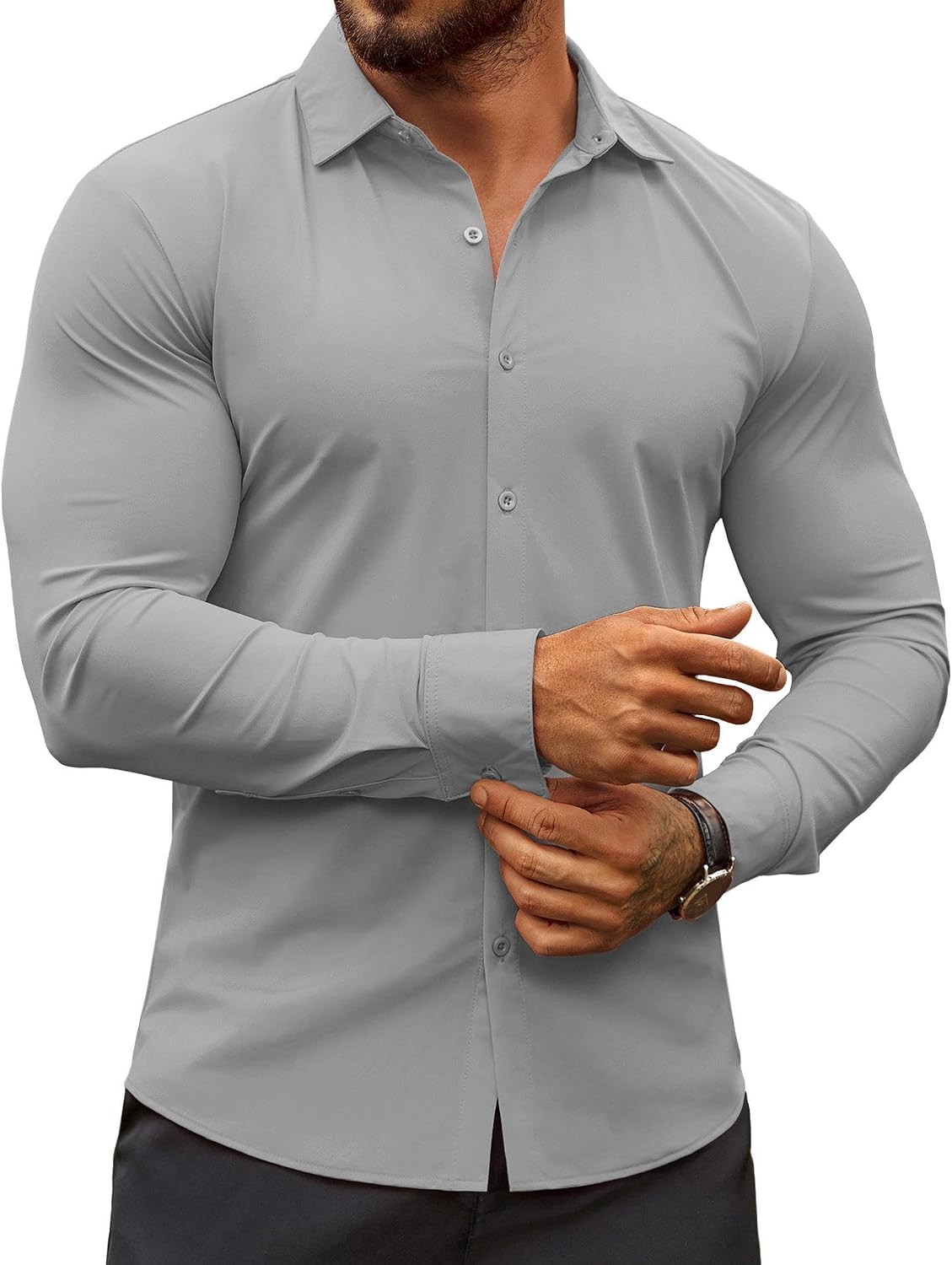Men's Muscle Fit Dress Shirt - Wrinkle Free Long Sleeve Button Down for Business Casual and Evening Wear - Black