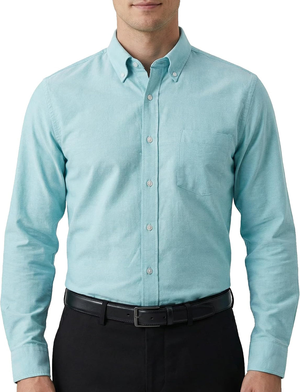 Men's Oxford Cotton Dress Shirt - Long Sleeve Regular Fit, Pre-Shrunk Button Down with Chest Pocket for Work - Large