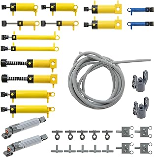 ASTEM 33pcs Pneumatic Technic-Parts Kit Compatible with Lego Pneumatic Cylinders-Air-Pump Pressure Rod Switch Piston Hose Tec