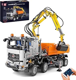 Mould King 19007 Engineering Crane Pneumatic Truck Building Blocks, Engineering Truck with Remote Control and Motors, 2819 Pa