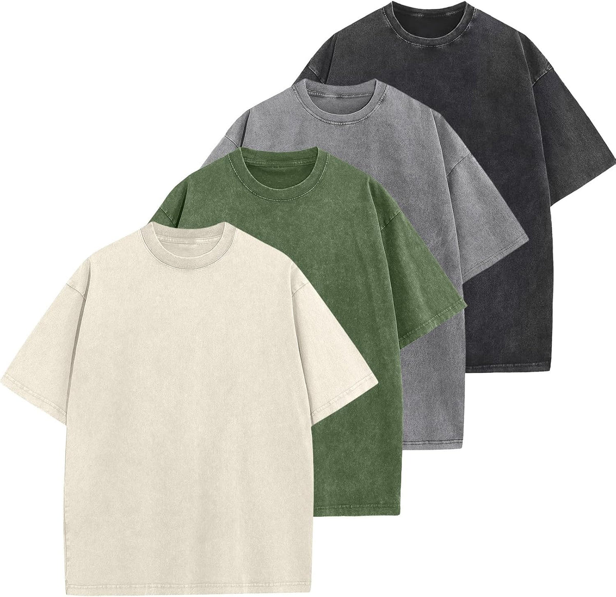 Unisex Vintage Washed Cotton Tee - Oversized Loose Fit, Short Sleeve Crew Neck Top for Relaxed Everyday Styling - Small