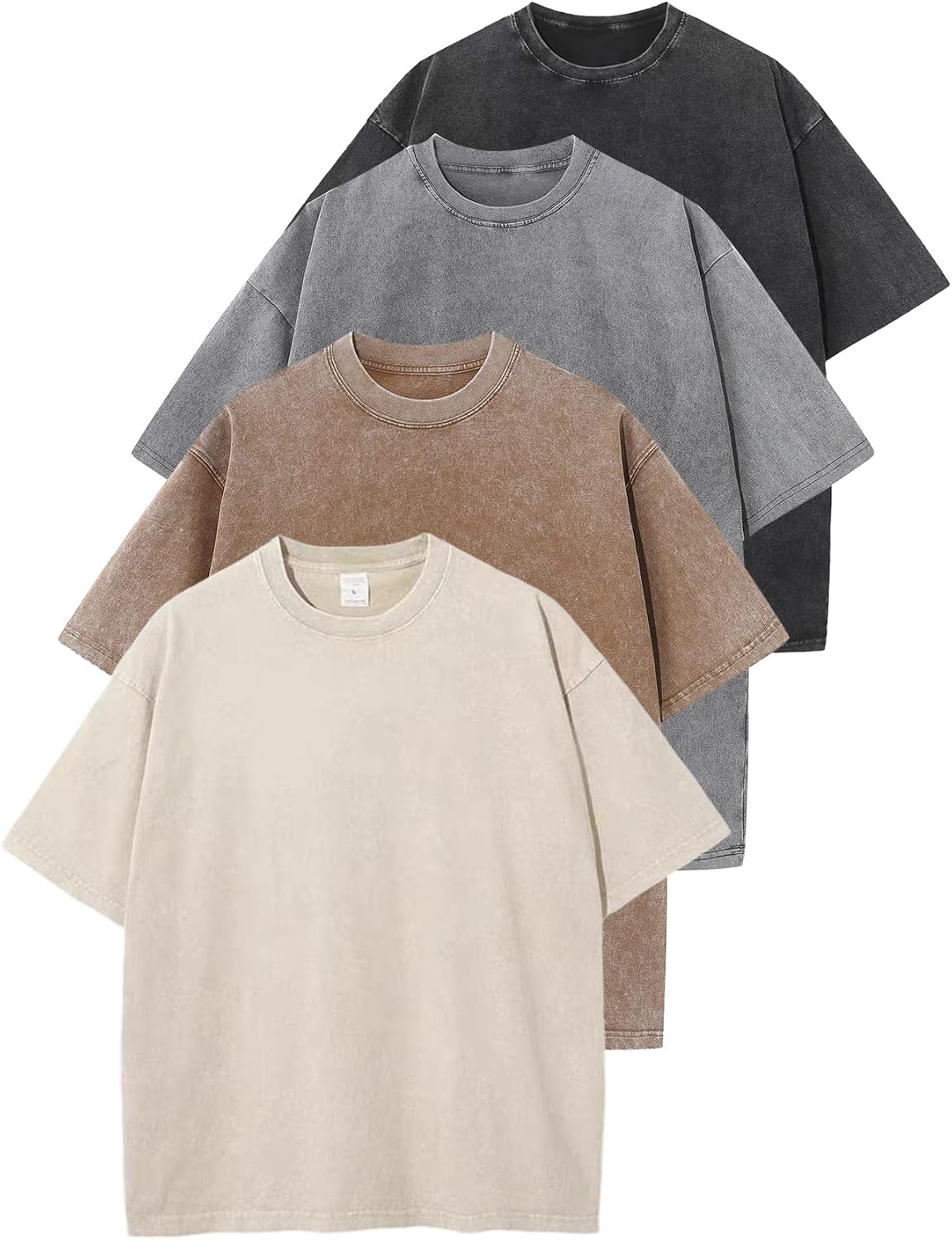 Unisex Washed Cotton Oversized Tee - Loose Baggy Fit, Short Sleeve Vintage Streetwear Top for Daily Layering - Large (25