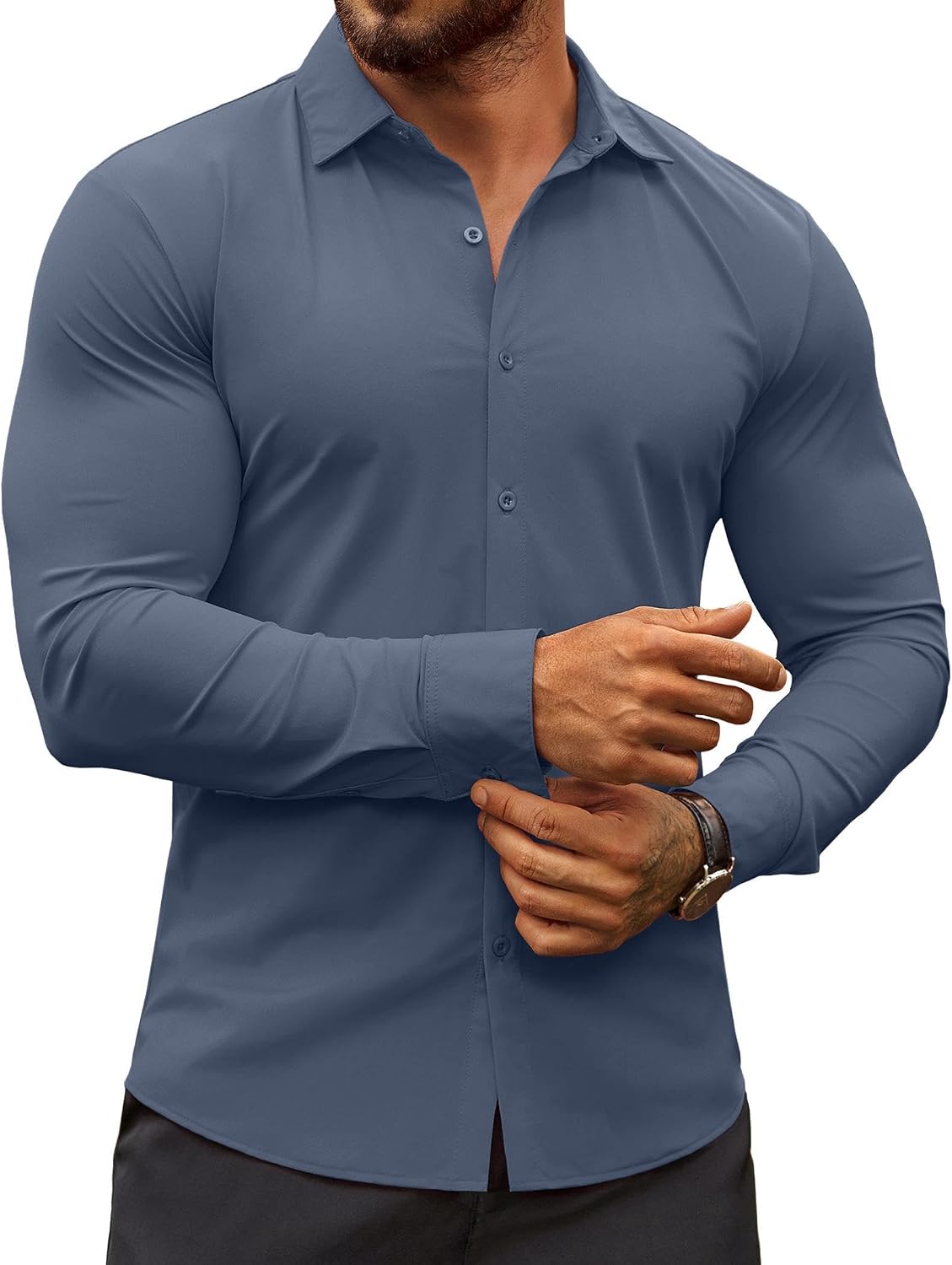 Men's Muscle Fit Dress Shirt - Wrinkle Free Long Sleeve Button Down for Business Casual and Evening Wear - Black