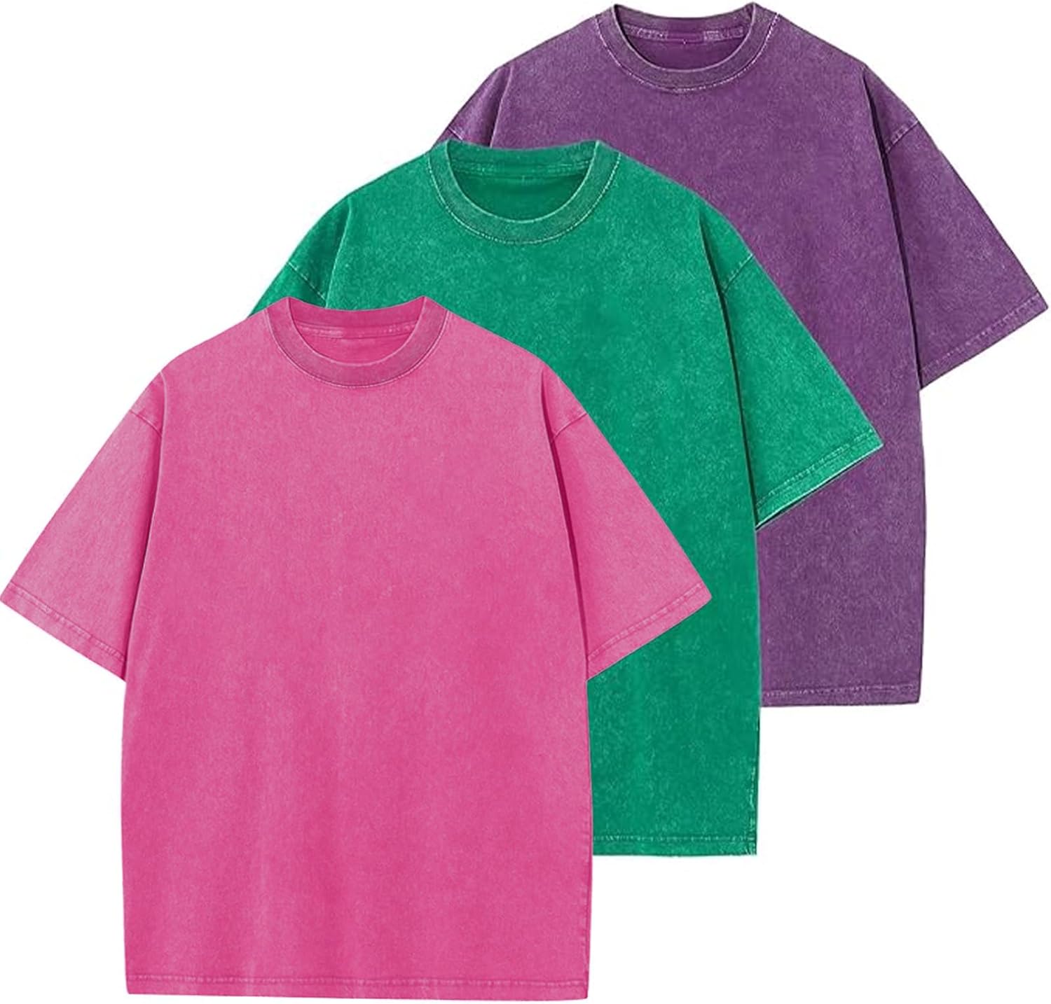 Unisex Cotton Oversized Tee - Loose Wash Solid Basic Top, Short Sleeve Crew Neck for Casual Everyday Layering - Large