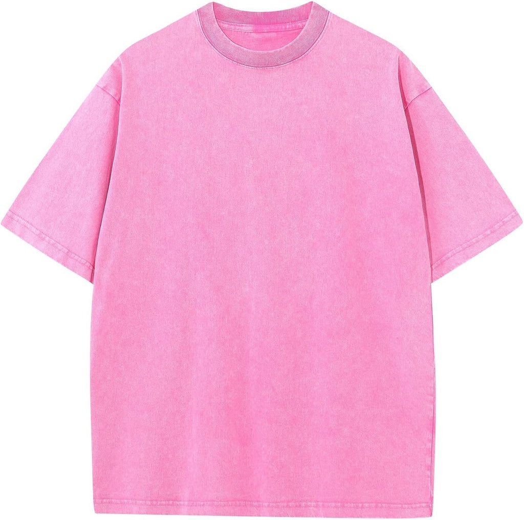 Unisex Vintage Washed Cotton Tee - Oversized Loose Fit, Short Sleeve Crew Neck Top for Relaxed Everyday Styling - Small