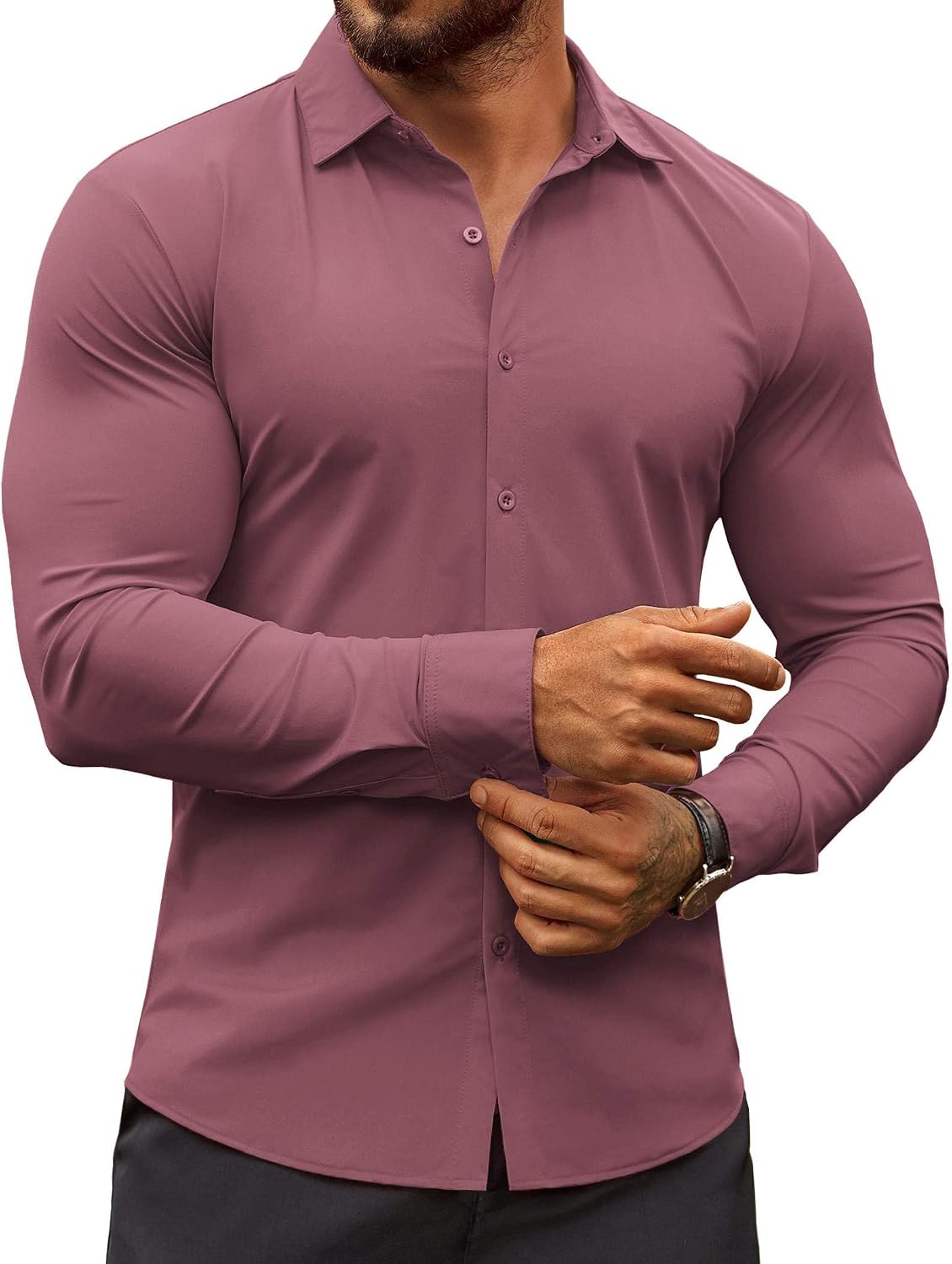 Men's Muscle Fit Dress Shirt - Wrinkle Free Long Sleeve Button Down for Business Casual and Evening Wear - White