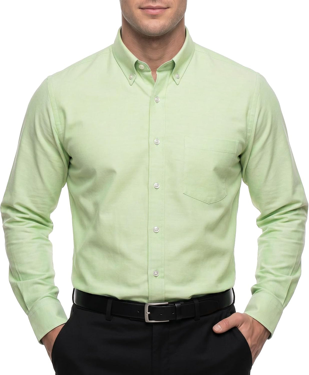 Men's Oxford Cotton Dress Shirt - Long Sleeve Regular Fit, Pre-Shrunk Button Down with Chest Pocket for Work - Medium