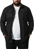 Men's Plaid Canvas Shirt Jacket - Big and Tall 3XL to 7XL, Button Up Twill with Adjustable Cuffs for Fall Workwear - Lar