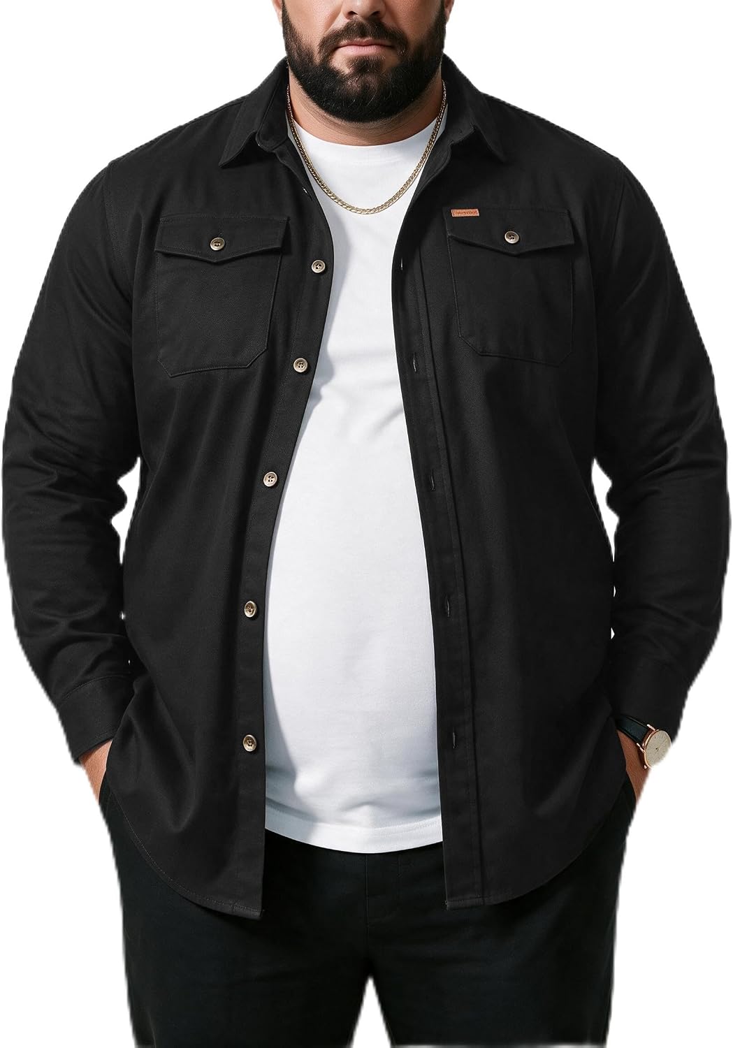 Men's Plaid Canvas Shirt Jacket - Big and Tall 3XL to 7XL, Button Up Twill with Adjustable Cuffs for Fall Workwear - Lar