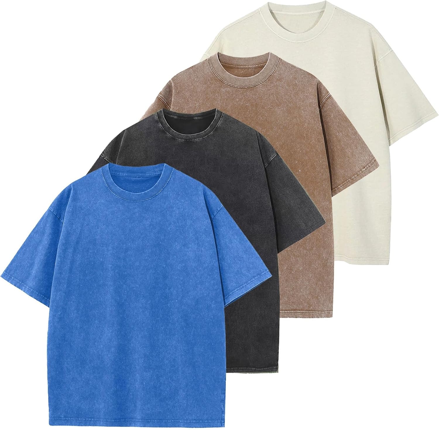 Men's Acid Wash Oversized Tee - Loose Fit Short Sleeve Vintage Streetwear Shirt with a Faded Mottled Finish - Large (28)