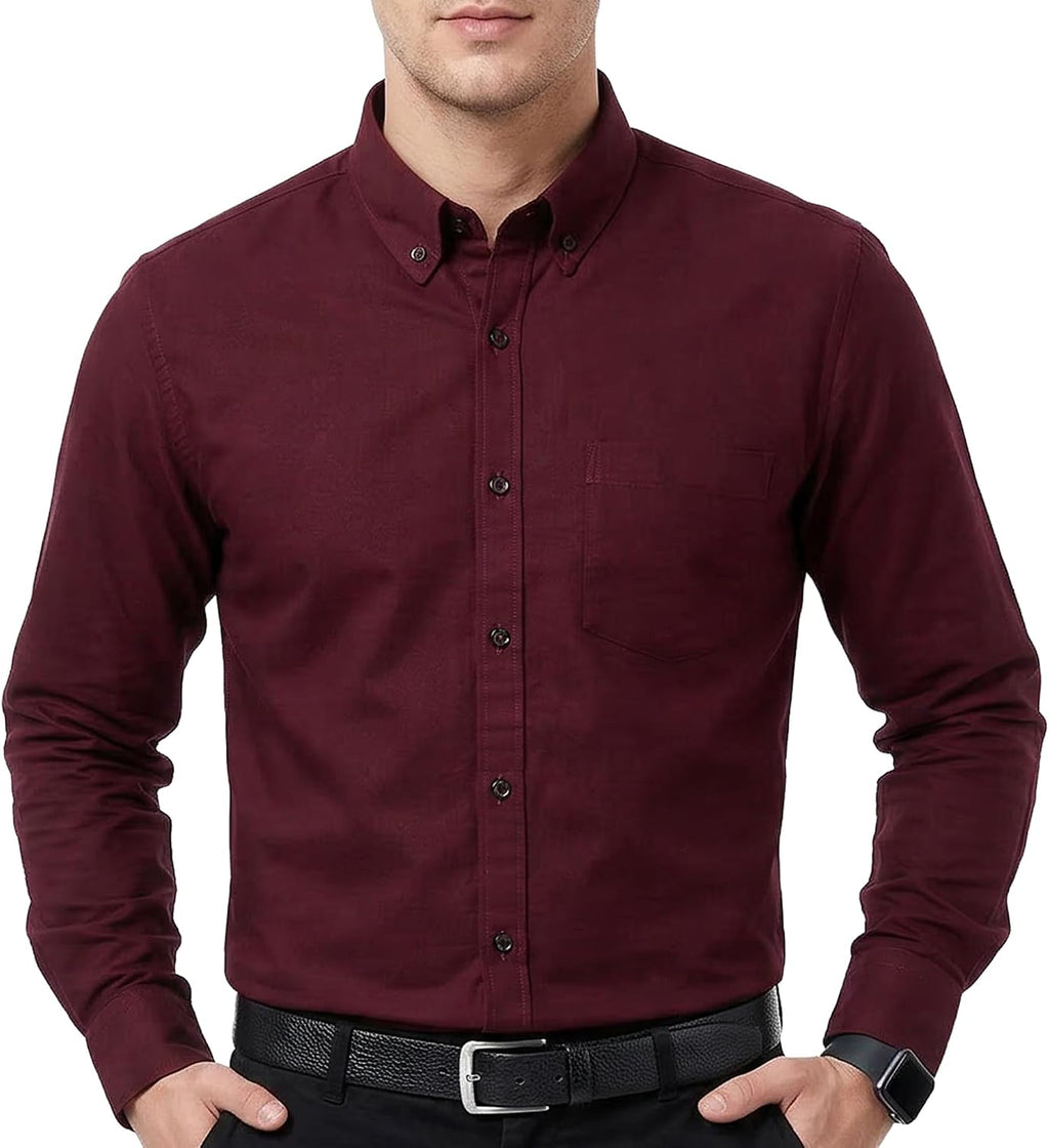 Men's Oxford Cotton Dress Shirt - Long Sleeve Regular Fit, Pre-Shrunk Button Down with Chest Pocket for Work - Small