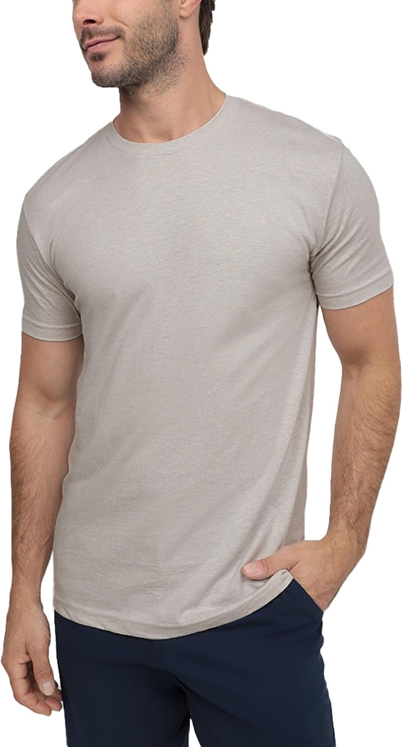 Men's Cotton Blend Crew Neck Tee - Athletic Fit with 4-Way Stretch and a Tag-Free Collar for Gym and Daily Wear - Logo (