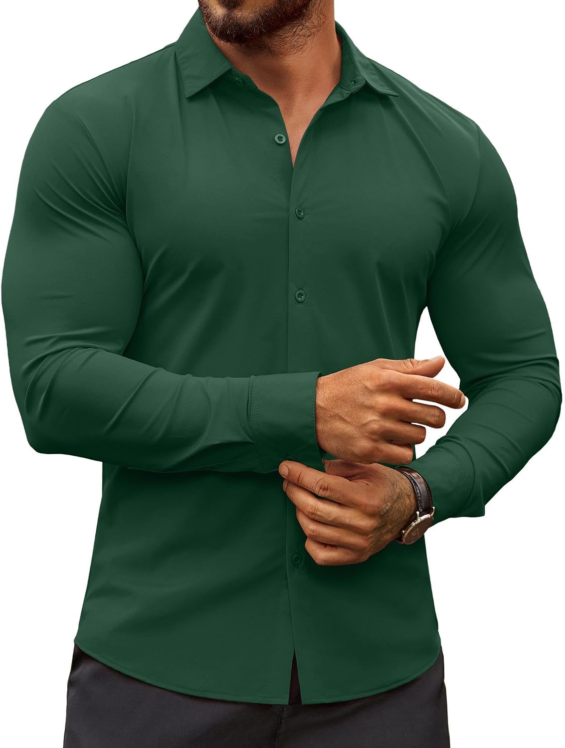 Men's Muscle Fit Dress Shirt - Wrinkle Free Long Sleeve Button Down for Business Casual and Evening Wear - Black (6)