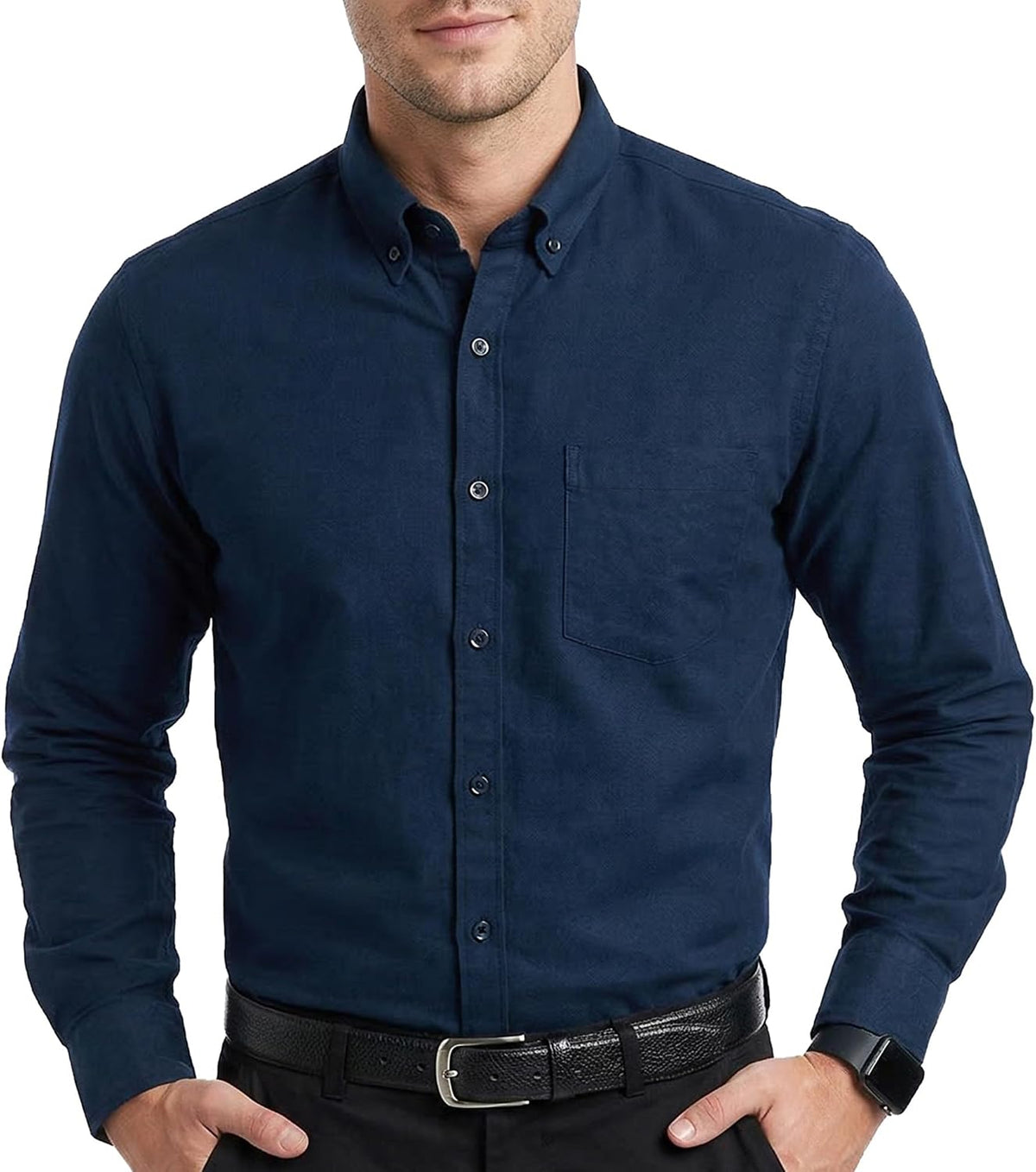 Men's Oxford Cotton Dress Shirt - Long Sleeve Regular Fit, Pre-Shrunk Button Down with Chest Pocket for Work - Large