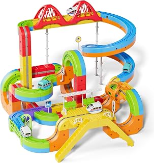 Electric train on a built 3D rail cube track