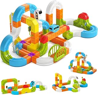 208pcs KlickRail Electric Train Set for Kids, Infinity 3D STEM Train Track Building Toys, USB Rechargeable Racer Car, Gift fo