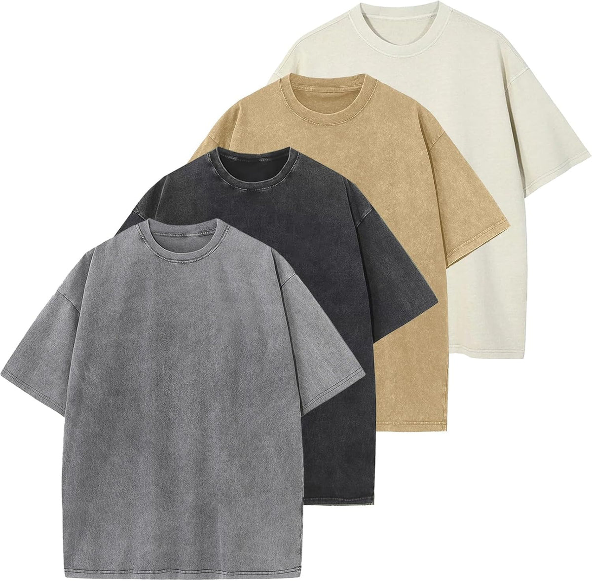 Men's Acid Wash Oversized Tee - Loose Fit Short Sleeve Vintage Streetwear Shirt with a Faded Mottled Finish - Medium