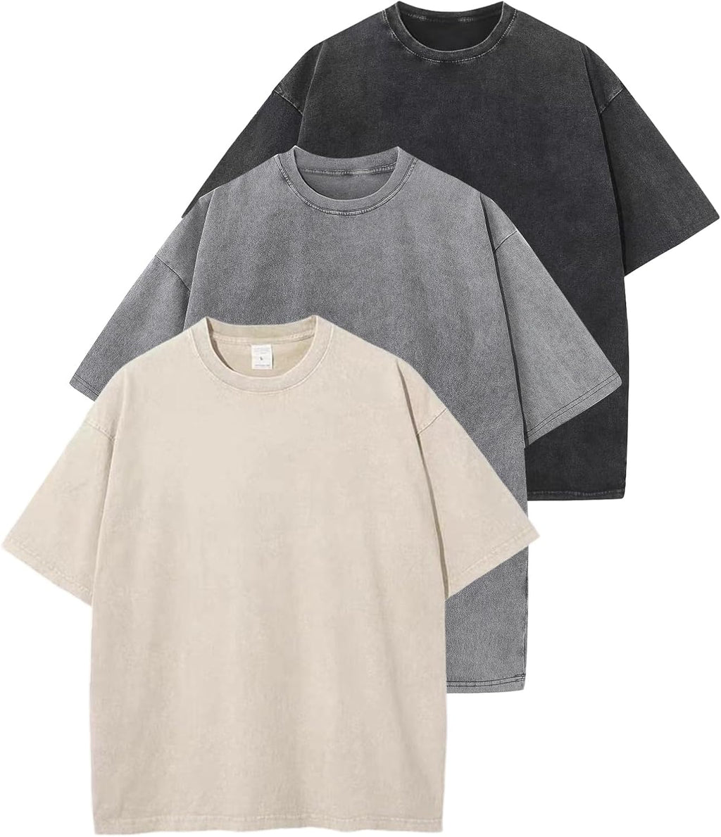 Unisex Washed Cotton Oversized Tee - Loose Baggy Fit, Short Sleeve Vintage Streetwear Top for Daily Layering - Small