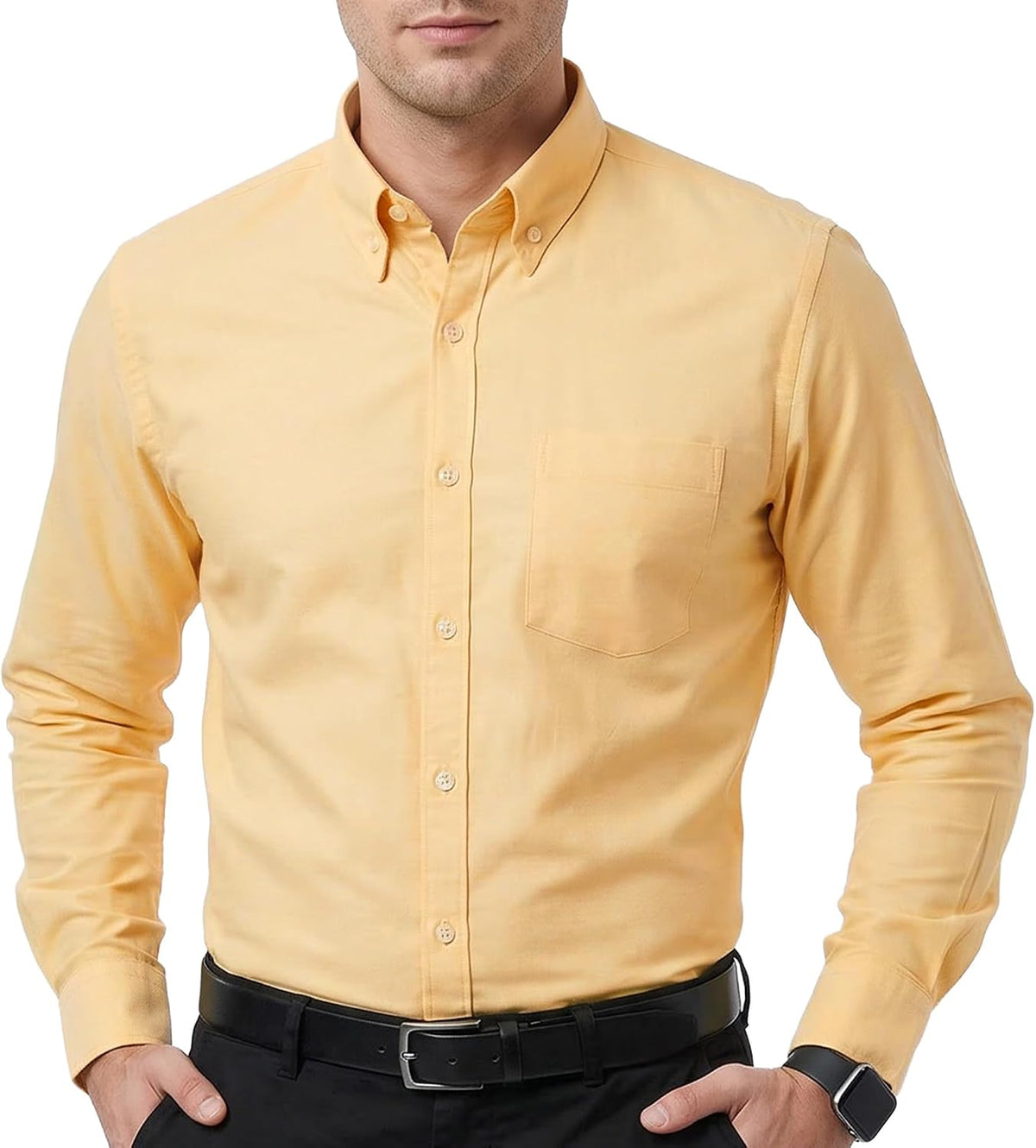 Men's Oxford Cotton Dress Shirt - Long Sleeve Regular Fit, Pre-Shrunk Button Down with Chest Pocket for Work - Medium